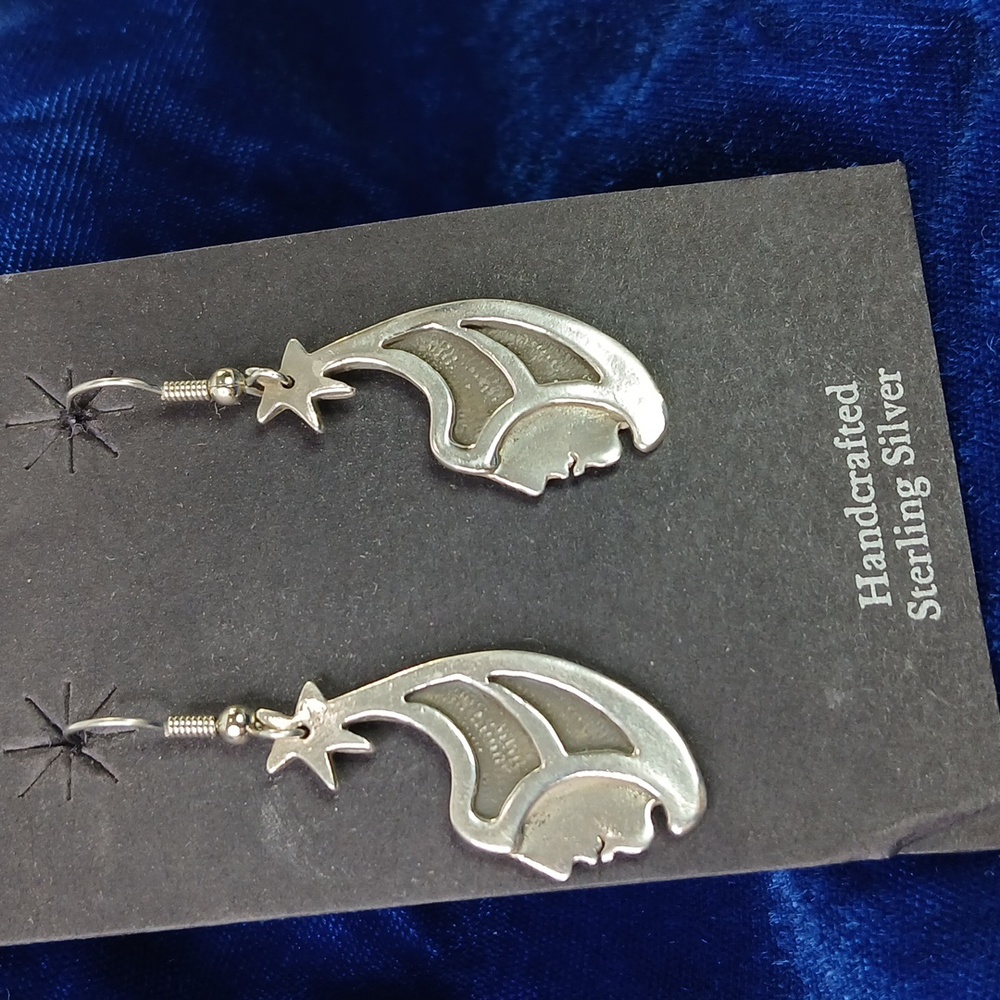 Wind Star Sterling Silver Dangle Earrings Hook Style - Picture 4 of 12